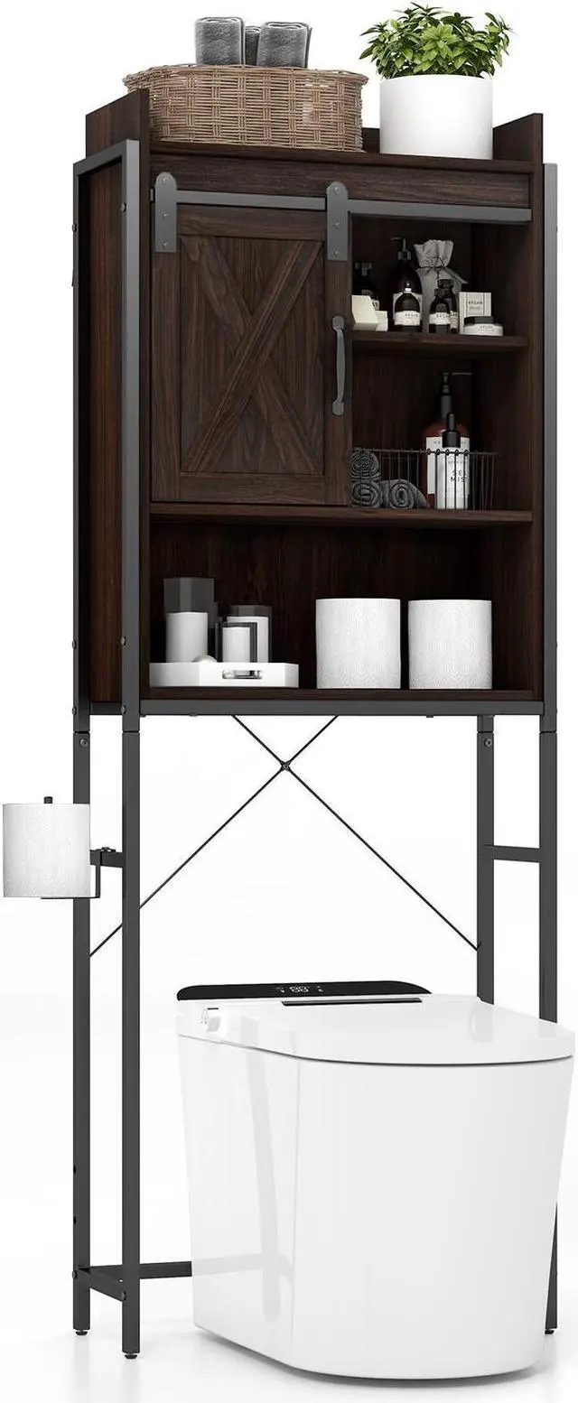Alt view image 3 of 7 - SlickBlue 4-Tier Multifunctional Toilet Sorage Cabinet with Adjustable Shelf and Sliding Barn Door