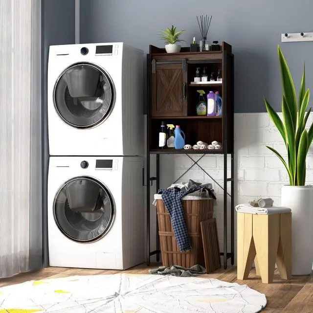 Alt view image 2 of 7 - SlickBlue 4-Tier Multifunctional Toilet Sorage Cabinet with Adjustable Shelf and Sliding Barn Door
