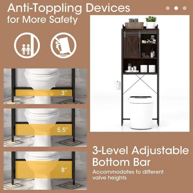 Alt view image 6 of 7 - SlickBlue 4-Tier Multifunctional Toilet Sorage Cabinet with Adjustable Shelf and Sliding Barn Door