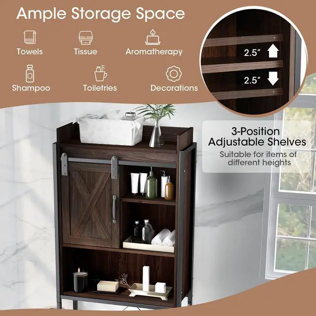Alt view image 5 of 7 - SlickBlue 4-Tier Multifunctional Toilet Sorage Cabinet with Adjustable Shelf and Sliding Barn Door