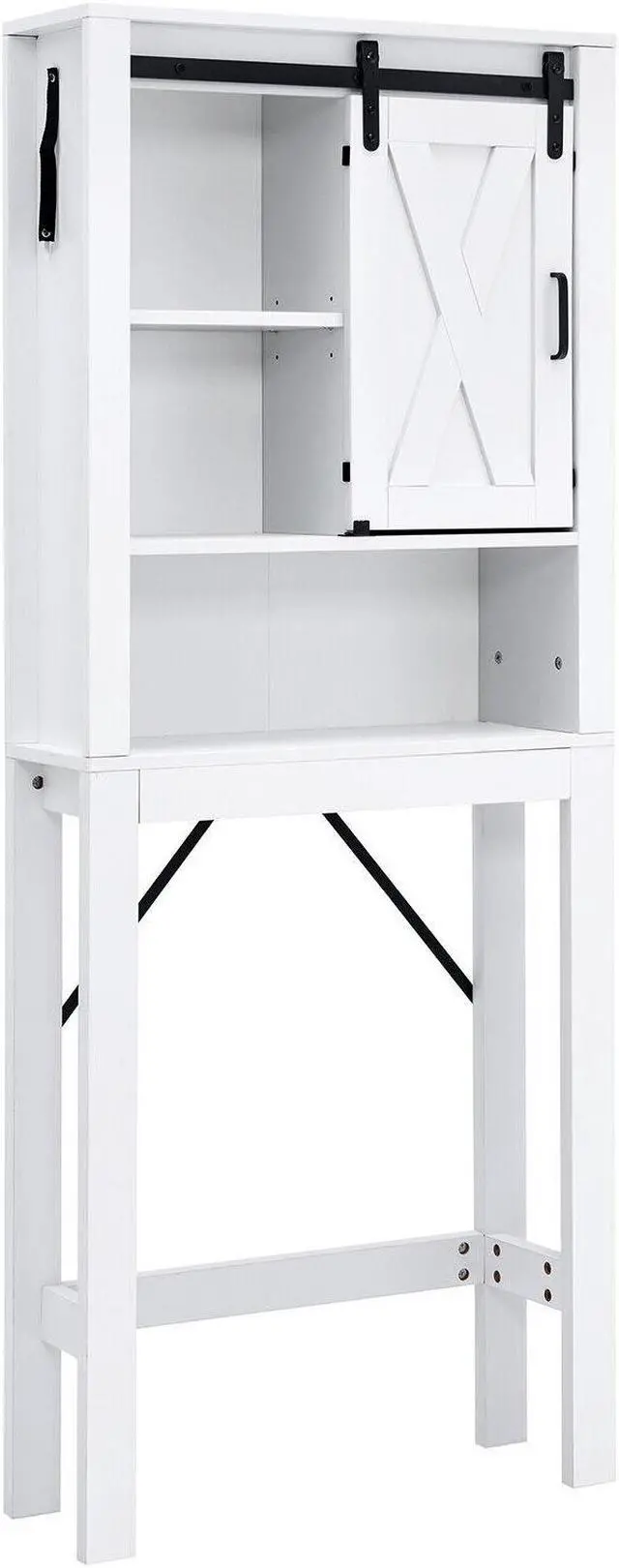 Main image of 3-Tier Wodden Bathroom Cabinet with Sliding Barn Door and 3-position Adjustable Shelves-White