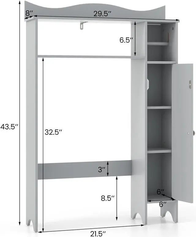 Alt view image 4 of 6 - Over the Toilet Storage Cabinet with Toilet Paper Holder-Gray