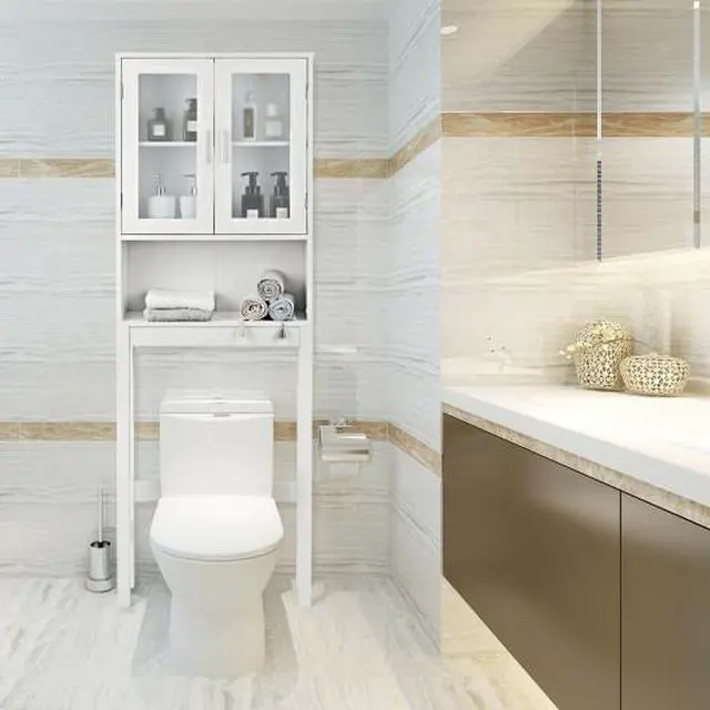 Main image of Wooden over the toilet Storage Cabinet with Tower Rack