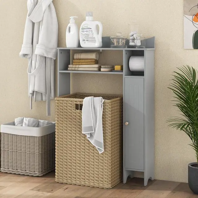 Alt view image 3 of 6 - Over the Toilet Storage Cabinet with Toilet Paper Holder-Gray