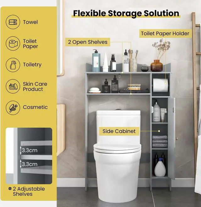 Alt view image 5 of 6 - Over the Toilet Storage Cabinet with Toilet Paper Holder-Gray