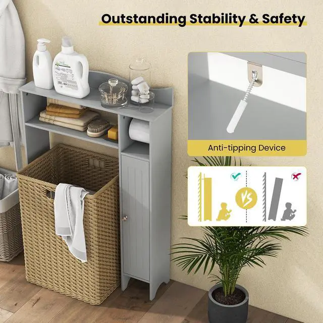 Alt view image 6 of 6 - Over the Toilet Storage Cabinet with Toilet Paper Holder-Gray