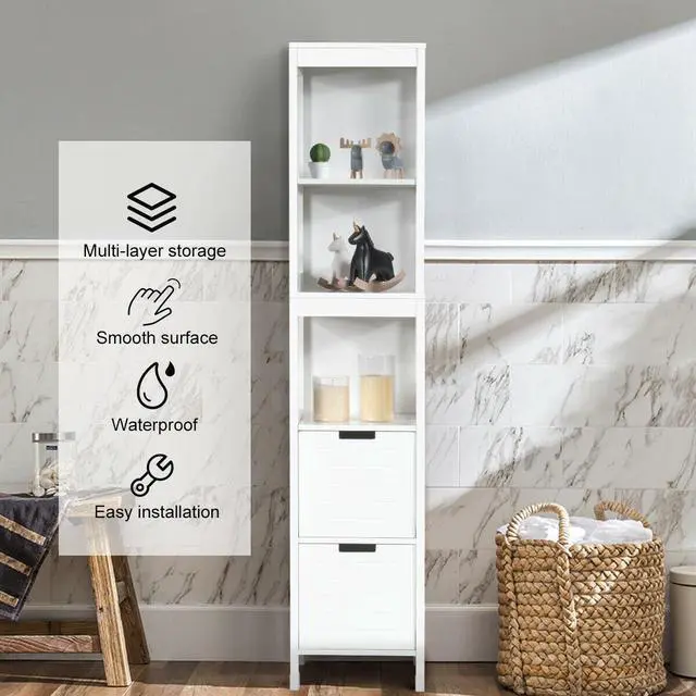 Alt view image 2 of 7 - 5-Tier Multifunctional  Bathroom Floor Cabine Storage with 2 Drawers