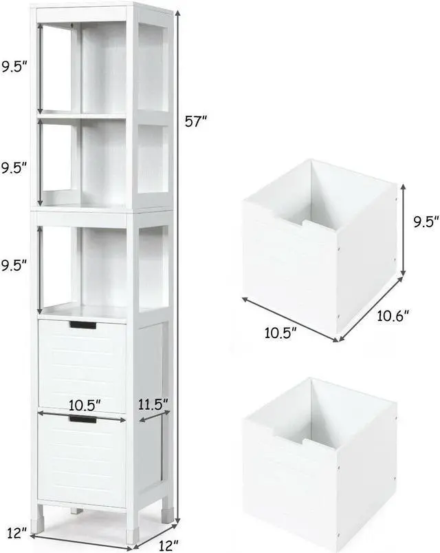 Alt view image 5 of 7 - 5-Tier Multifunctional  Bathroom Floor Cabine Storage with 2 Drawers
