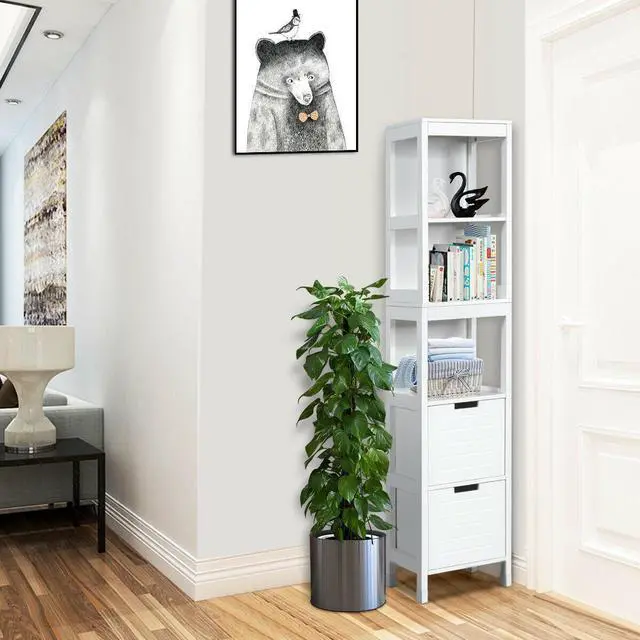 Alt view image 7 of 7 - 5-Tier Multifunctional  Bathroom Floor Cabine Storage with 2 Drawers