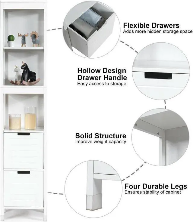 Alt view image 6 of 7 - 5-Tier Multifunctional  Bathroom Floor Cabine Storage with 2 Drawers