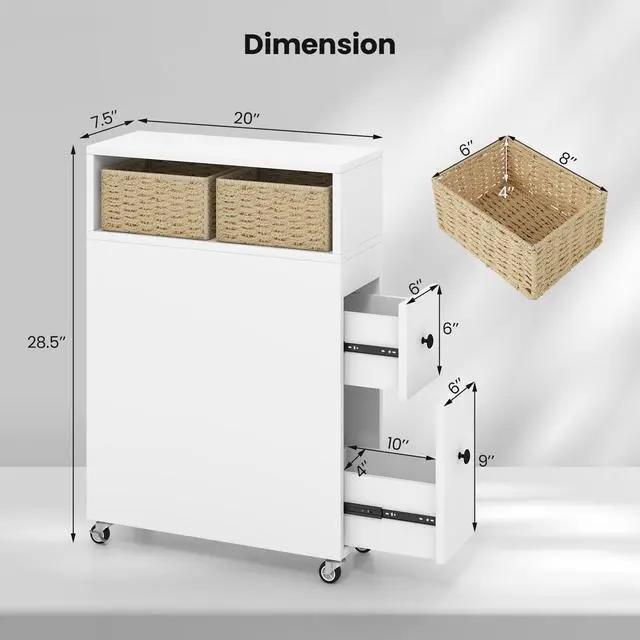 Alt view image 5 of 7 - Slim Bathroom Cabinet Wooden Toilet Organizer with Deep Slide Out Drawers