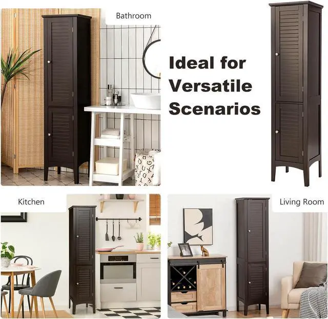Alt view image 2 of 7 - Freestanding Bathroom Storage Cabinet for Kitchen and Living Room-Brown
