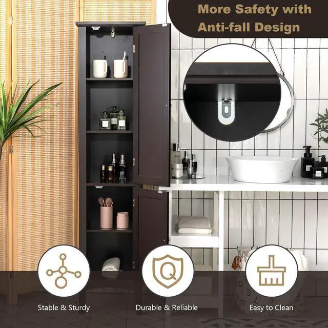 Alt view image 5 of 7 - Freestanding Bathroom Storage Cabinet for Kitchen and Living Room-Brown