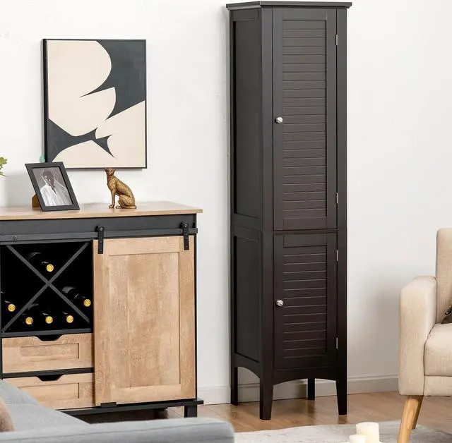 Alt view image 6 of 7 - Freestanding Bathroom Storage Cabinet for Kitchen and Living Room-Brown