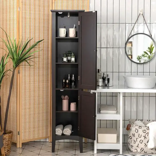 Alt view image 7 of 7 - Freestanding Bathroom Storage Cabinet for Kitchen and Living Room-Brown