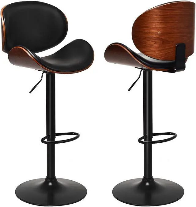 Alt view image 2 of 7 - Set of 2 Adjustable Swivel PU Leather Bar Stools with Curved Footrest