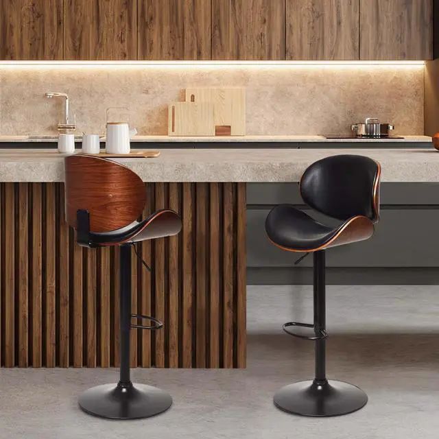Alt view image 4 of 7 - Set of 2 Adjustable Swivel PU Leather Bar Stools with Curved Footrest
