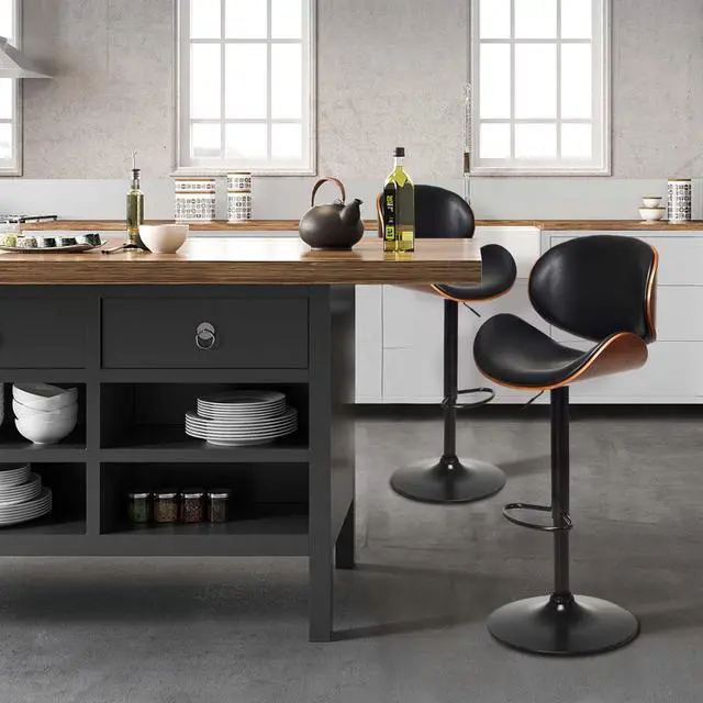 Alt view image 3 of 7 - Set of 2 Adjustable Swivel PU Leather Bar Stools with Curved Footrest