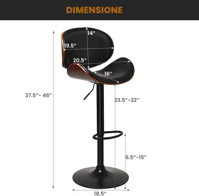 Alt view image 5 of 7 - Set of 2 Adjustable Swivel PU Leather Bar Stools with Curved Footrest