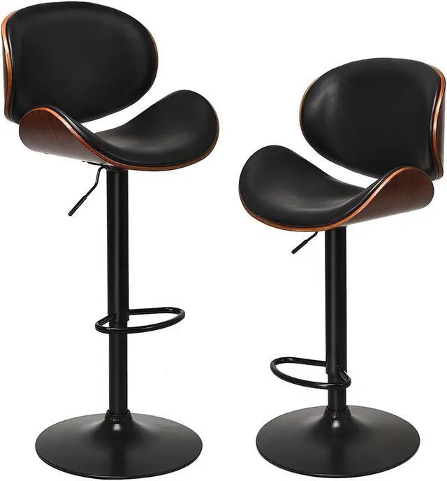 Alt view image 6 of 7 - Set of 2 Adjustable Swivel PU Leather Bar Stools with Curved Footrest