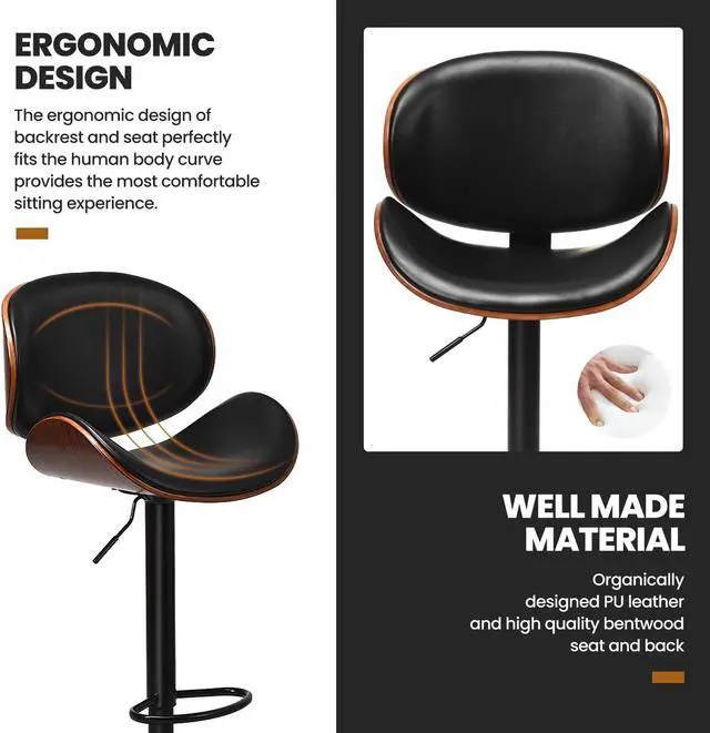 Alt view image 7 of 7 - Set of 2 Adjustable Swivel PU Leather Bar Stools with Curved Footrest