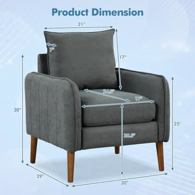 Alt view image 2 of 7 - Fabric Upholstered Sofa Chair with Removable Back and Seat Cushions-Gray