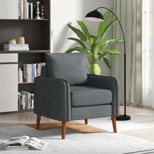 Alt view image 3 of 7 - Fabric Upholstered Sofa Chair with Removable Back and Seat Cushions-Gray