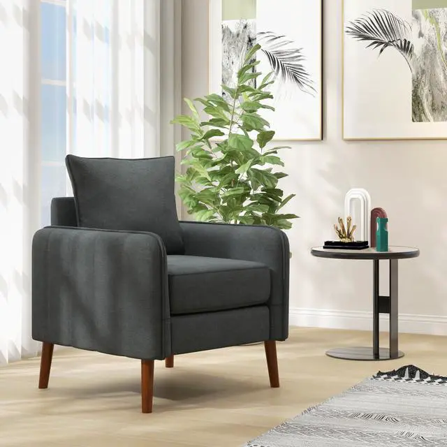 Alt view image 4 of 7 - Fabric Upholstered Sofa Chair with Removable Back and Seat Cushions-Gray