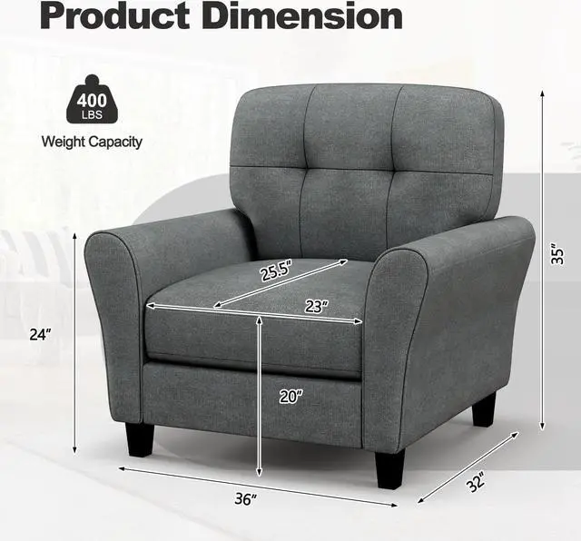 Alt view image 2 of 7 - Modern Upholstered Accent Chair with Rubber Wood Legs-Gray