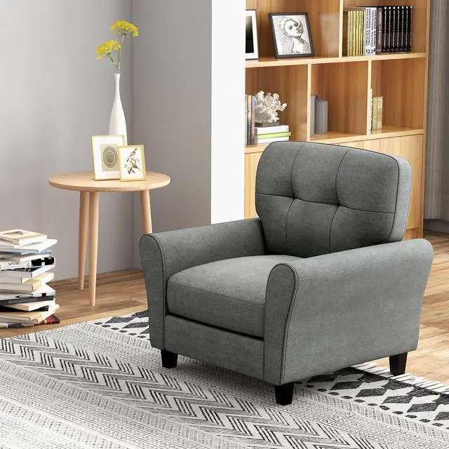 Alt view image 3 of 7 - Modern Upholstered Accent Chair with Rubber Wood Legs-Gray
