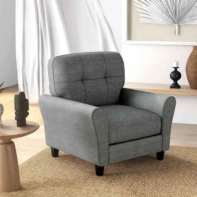 Alt view image 4 of 7 - Modern Upholstered Accent Chair with Rubber Wood Legs-Gray