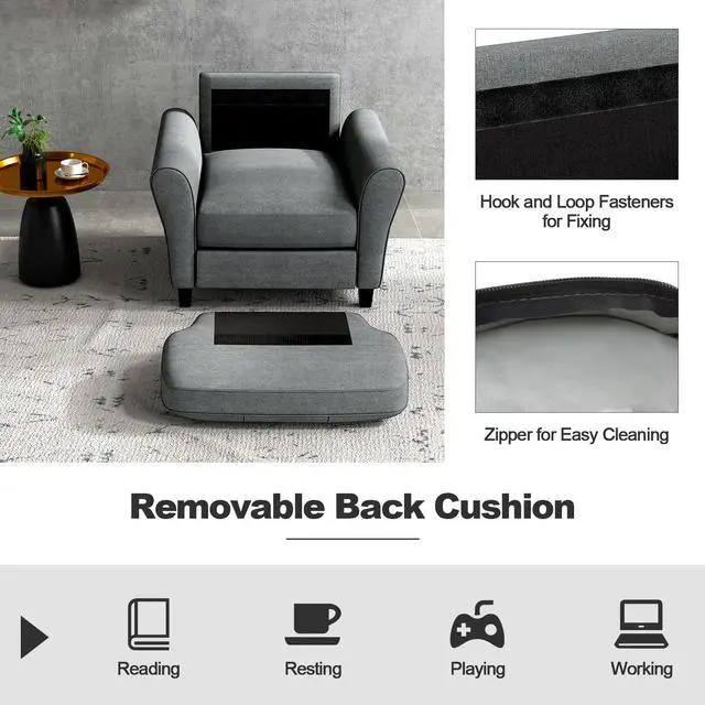 Alt view image 5 of 7 - Modern Upholstered Accent Chair with Rubber Wood Legs-Gray