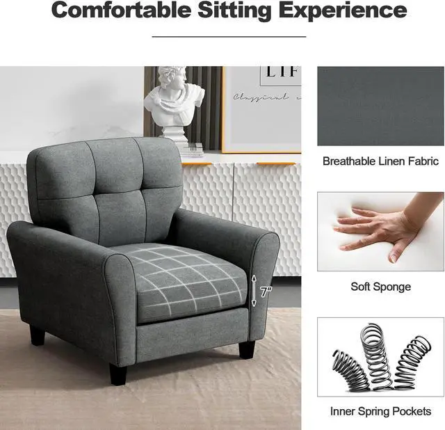 Alt view image 6 of 7 - Modern Upholstered Accent Chair with Rubber Wood Legs-Gray