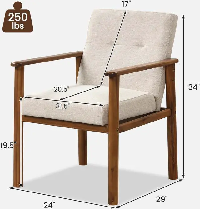 Alt view image 2 of 7 - Modern Accent Linen Fabric Armchair with Solid Wood Legs and Soft Cushioned Seat