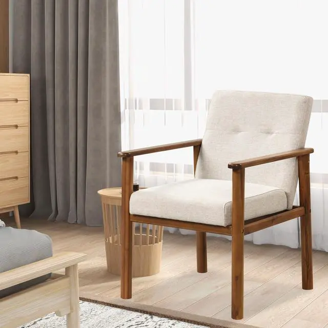 Alt view image 3 of 7 - Modern Accent Linen Fabric Armchair with Solid Wood Legs and Soft Cushioned Seat