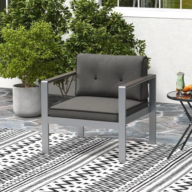 Alt view image 3 of 7 - Contemporary Sofa Chair with WPC Armrests and Back Cushions-Gray