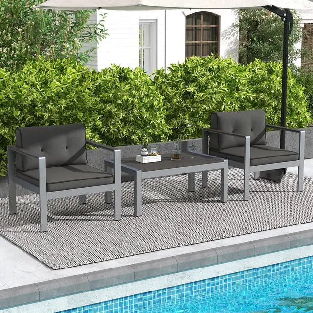 Alt view image 6 of 7 - Contemporary Sofa Chair with WPC Armrests and Back Cushions-Gray