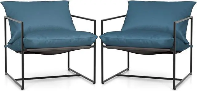 Main image of 2 Pieces Sling Accent Chair Leisure Chair with Weatherproof Seat Fabric Indoor Outdoor-Navy