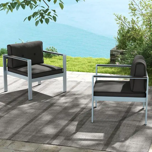 Alt view image 5 of 7 - Contemporary Sofa Chair with WPC Armrests and Back Cushions-Gray