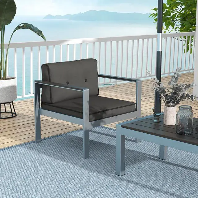 Alt view image 4 of 7 - Contemporary Sofa Chair with WPC Armrests and Back Cushions-Gray