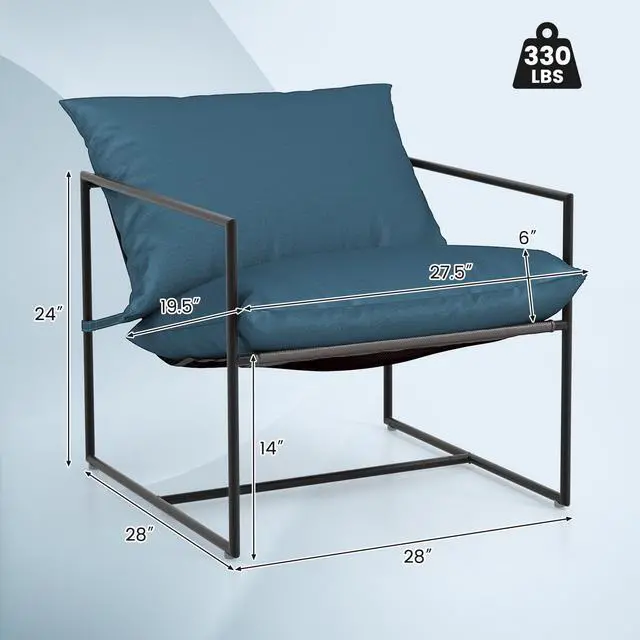 Alt view image 2 of 7 - 2 Pieces Sling Accent Chair Leisure Chair with Weatherproof Seat Fabric Indoor Outdoor-Navy