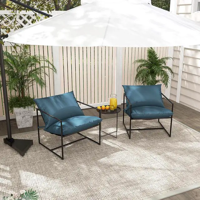 Alt view image 4 of 7 - 2 Pieces Sling Accent Chair Leisure Chair with Weatherproof Seat Fabric Indoor Outdoor-Navy