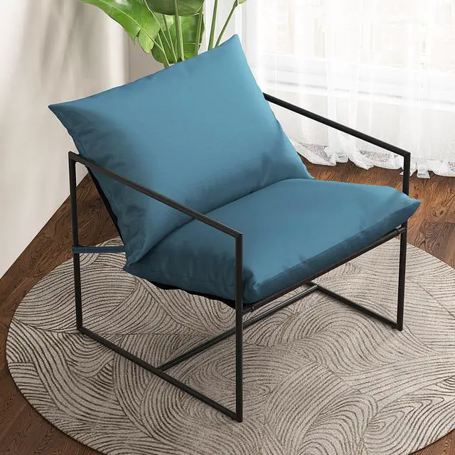 Alt view image 7 of 7 - 2 Pieces Sling Accent Chair Leisure Chair with Weatherproof Seat Fabric Indoor Outdoor-Navy