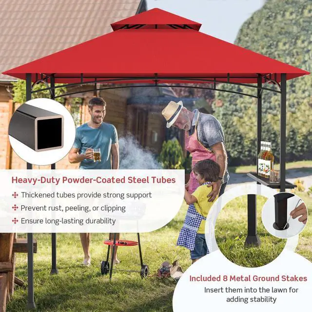 Alt view image 2 of 7 - 8 x 5 Feet Outdoor Barbecue Grill Gazebo Canopy Tent BBQ Shelter-Wine