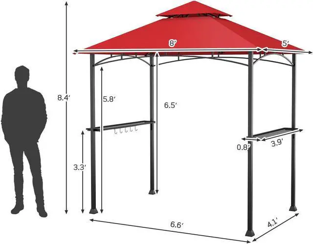 Alt view image 3 of 7 - 8 x 5 Feet Outdoor Barbecue Grill Gazebo Canopy Tent BBQ Shelter-Wine