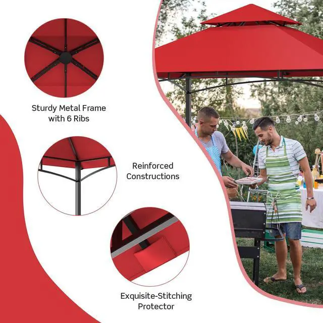 Alt view image 5 of 7 - 8 x 5 Feet Outdoor Barbecue Grill Gazebo Canopy Tent BBQ Shelter-Wine