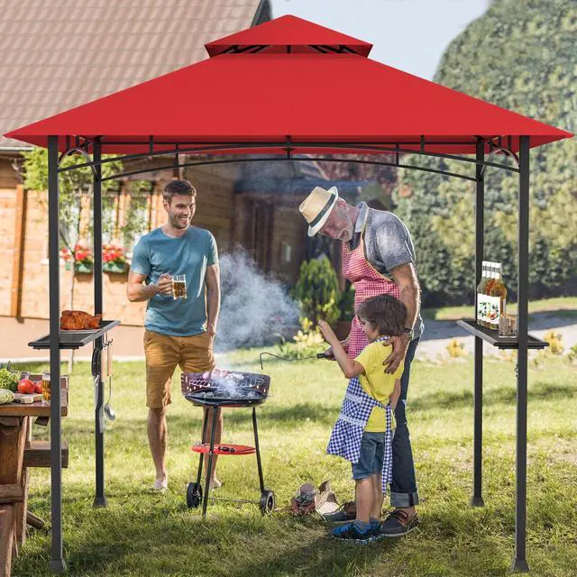 Alt view image 6 of 7 - 8 x 5 Feet Outdoor Barbecue Grill Gazebo Canopy Tent BBQ Shelter-Wine