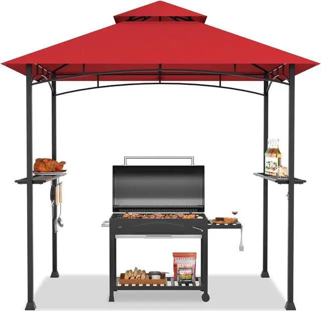 Alt view image 7 of 7 - 8 x 5 Feet Outdoor Barbecue Grill Gazebo Canopy Tent BBQ Shelter-Wine