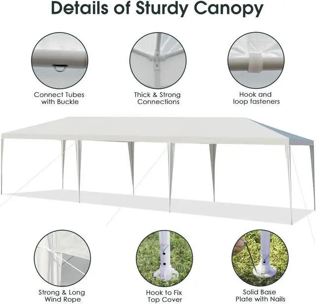 Alt view image 6 of 7 - 10 x 30 Feet Gazebo Canopy Tent with Connection Stakes and Wind Ropes