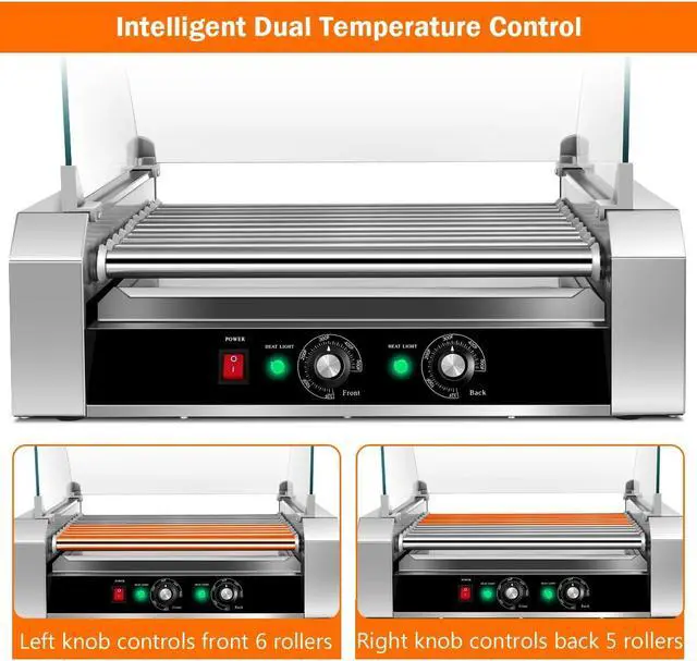 Alt view image 6 of 7 - Stainless Steel Commercial 11 Roller Grill and 30 Hot Dog Cooker Machine